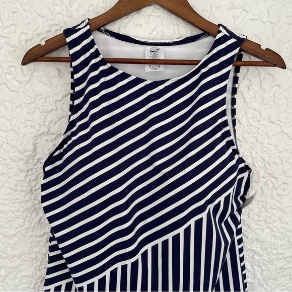 NWT Lands' End High Neck Tankini Deep Sea Mixed Diagonal Stripe Padded Size 14 - Picture 3 of 9